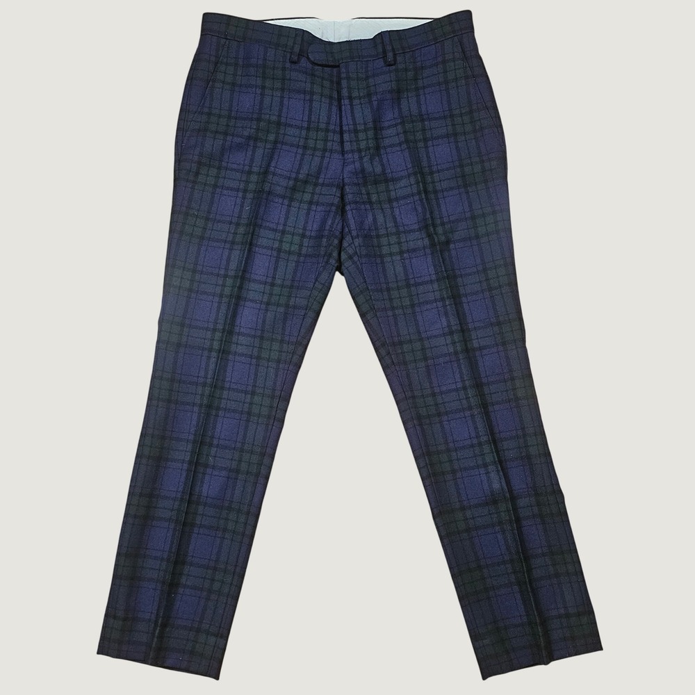 J.Crew Bowery Slim Wool Dress Pants 31x30 Black Watch Plaid Tartan Navy Green